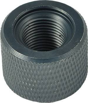 Eine strukturierte, zylindrische Metallmutter mit Innengewinde, die üblicherweise zur mechanischen Montage oder zum Befestigen von Komponenten verwendet wird.