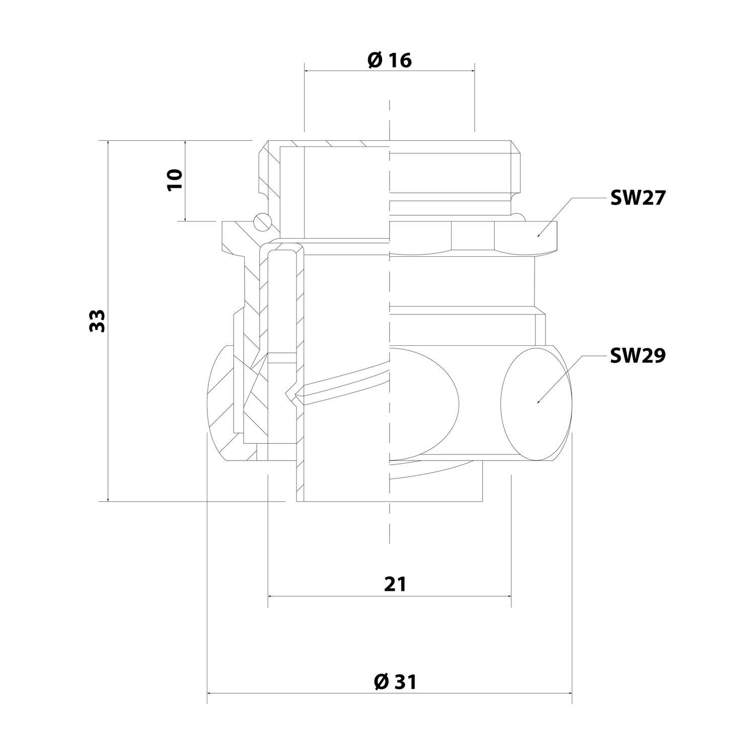 FLEXA US-M Metallverschraubung gerade Gewinde M20x1,5 für Schlauch-Außendurchmesser 21,0mm für