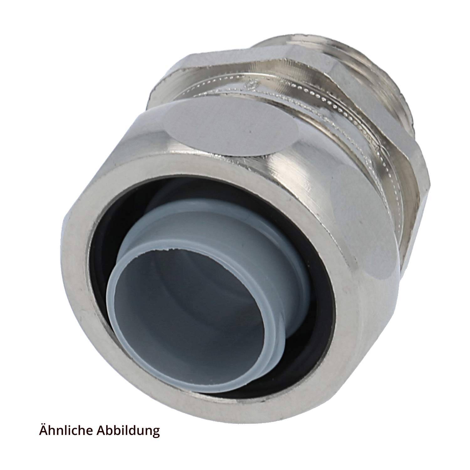Metallisches Kabeleinführungsgewinde mit Gewindedesign, das zur Befestigung von Kabeln und zur Zugentlastung in Elektroinstallationen verwendet wird.