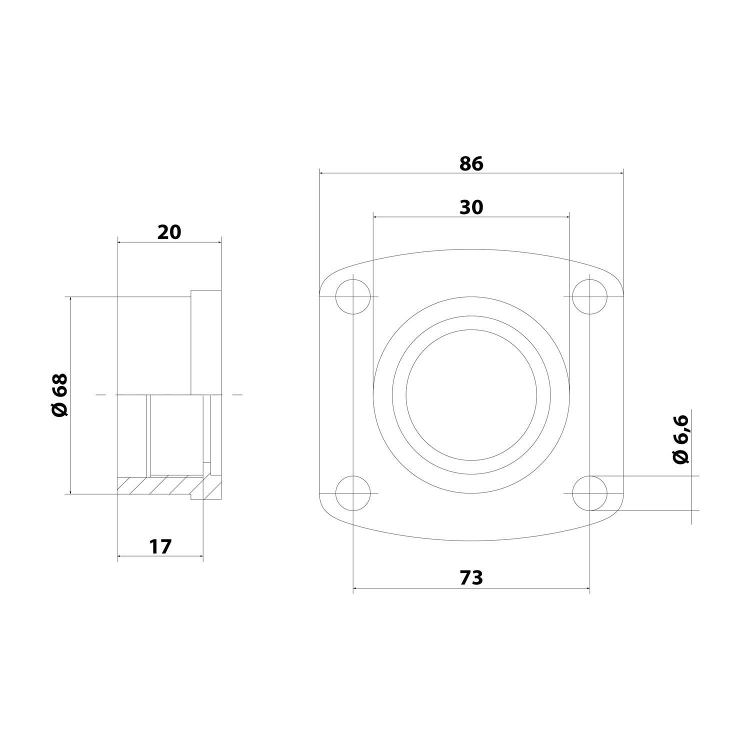 Technische Zeichnung eines mechanischen Bauteils mit zwei Ansichten: Seitenansicht und Draufsicht. Abmessungen werden für Durchmesser und Länge in Millimetern angegeben.