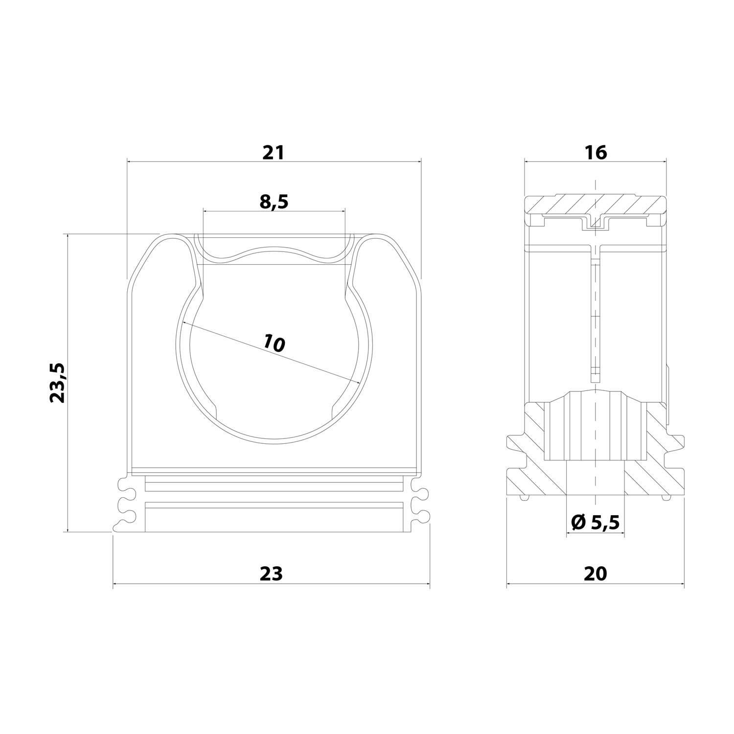 FLEXA FSHB 101 Schlauchhalter mit Deckel für Schlauch-Außendurchmesser 10,0mm für Wellschlauch AD 10.0mm - 1 Stück
