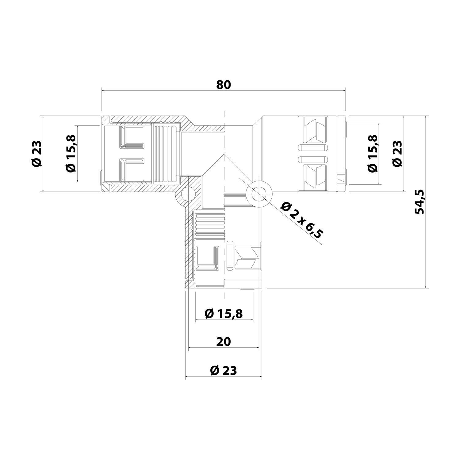 FLEXA FT Schnellverschraubung T-Verteiler PA für Schlauch-Außendurchmesser 1x15,8mm + 2x15,8mm hochdichtend