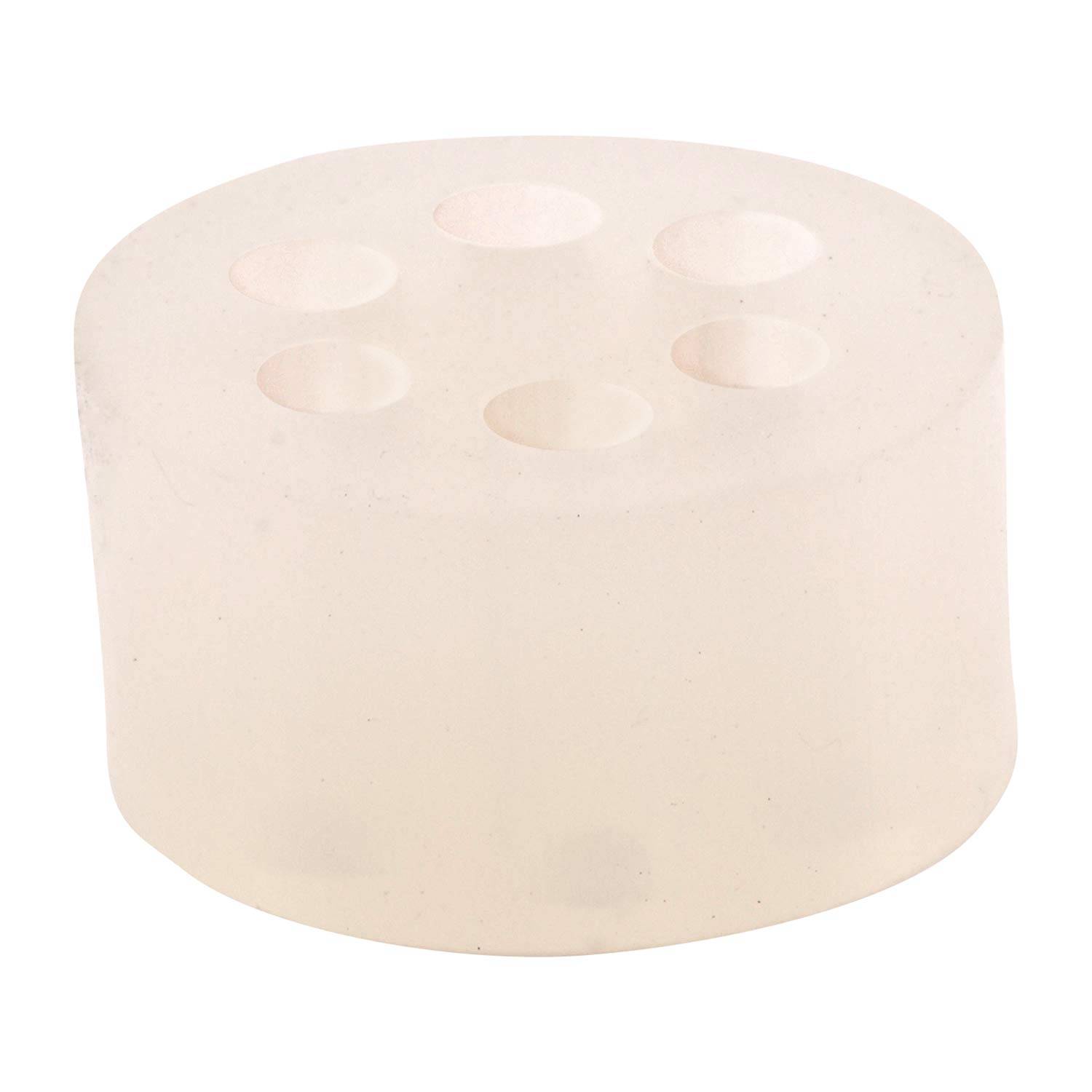 Ein durchscheinender, kreisförmiger Silikonhalter mit fünf runden Schlitzen, der zum Organisieren von Gegenständen wie Stiften oder kleinen Werkzeugen konzipiert ist.