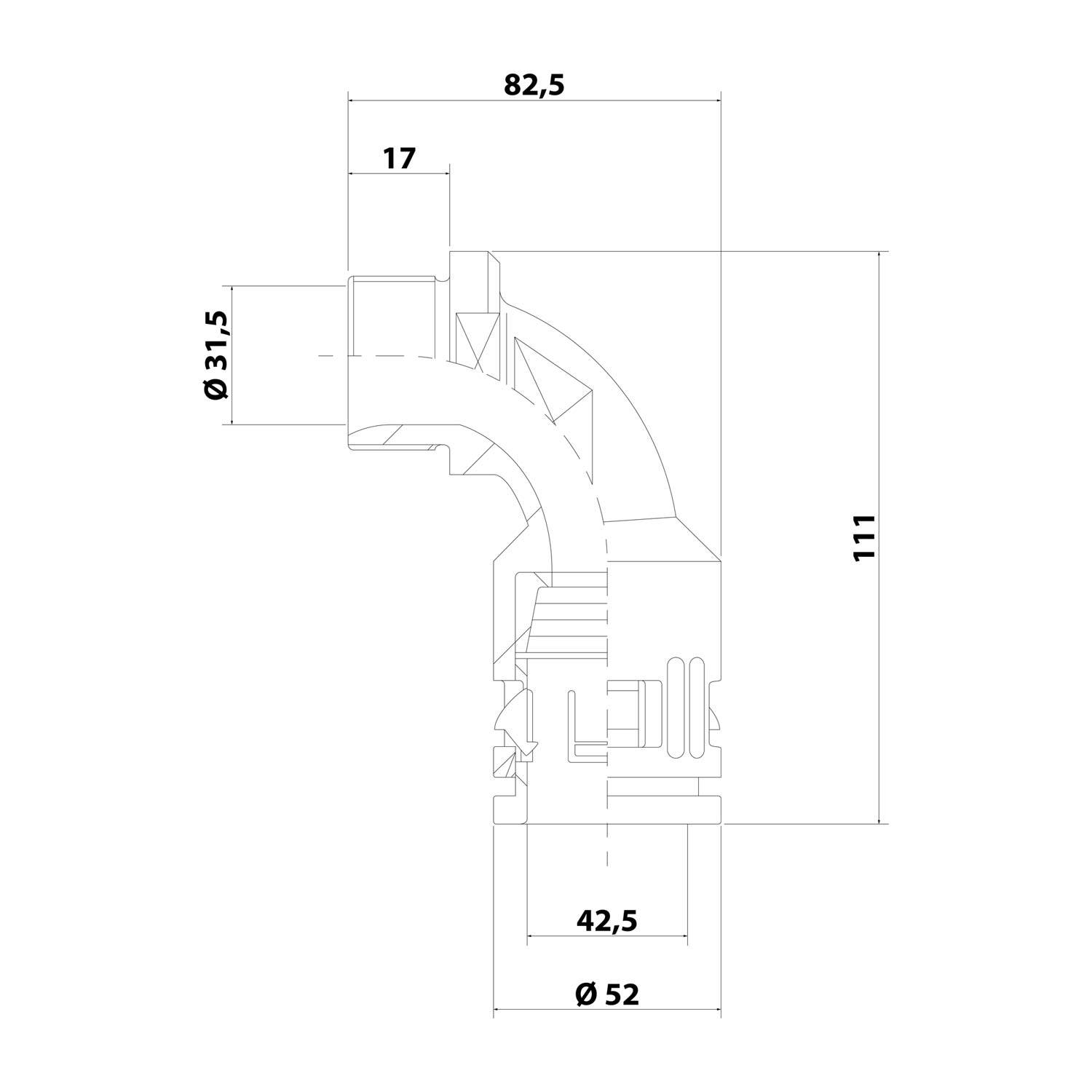 15104042240 FLEXA FVB90 Schnellverschraubung 90 Grad Bogen Gewinde M40x1,5 für Schlauch-Außendurchmesser 42,5mm konisch