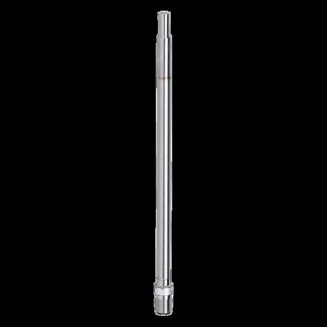 Metallzylinder, der aufrecht gegen einen schwarzen Hintergrund steht. Der Zylinder erscheint hochglänzend und reflektiert das Licht entlang seiner Oberfläche.