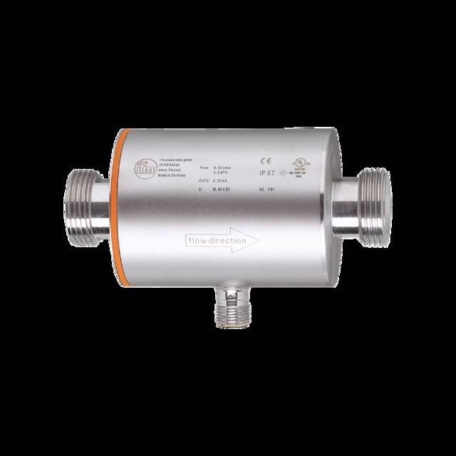 Ein Metallwasserdurchflussmesser mit Beschriftung 