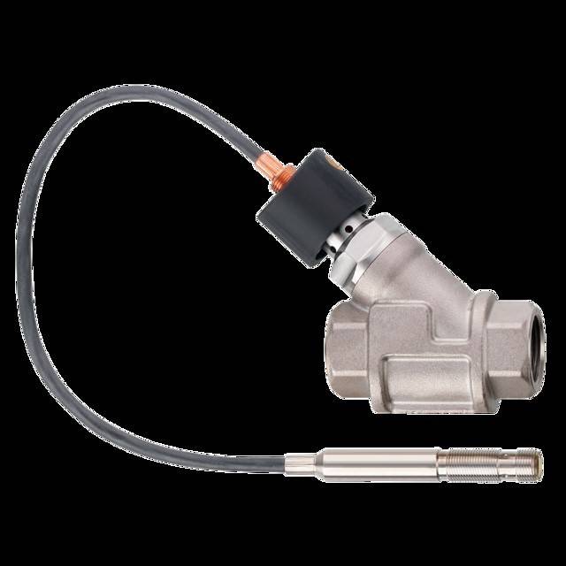 Ein zylindrischer Metallsensor mit angeschlossenem Kabel, der zur Temperaturmessung in industriellen Umgebungen verwendet wird.