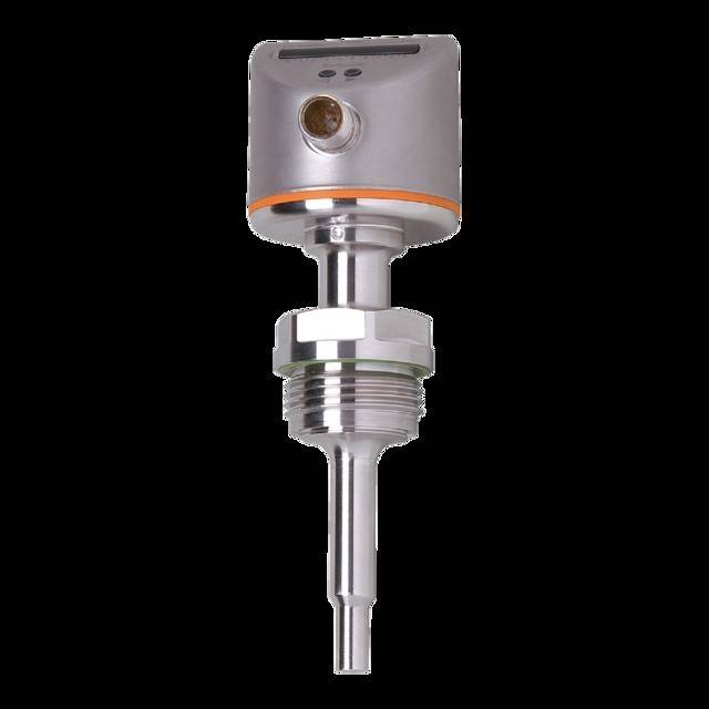 Ein metallischer industrieller Sensor mit zylindrischer Sonde und Gewindeanschluss, der üblicherweise zur Niveaumessung oder Stofferkennung verwendet wird.