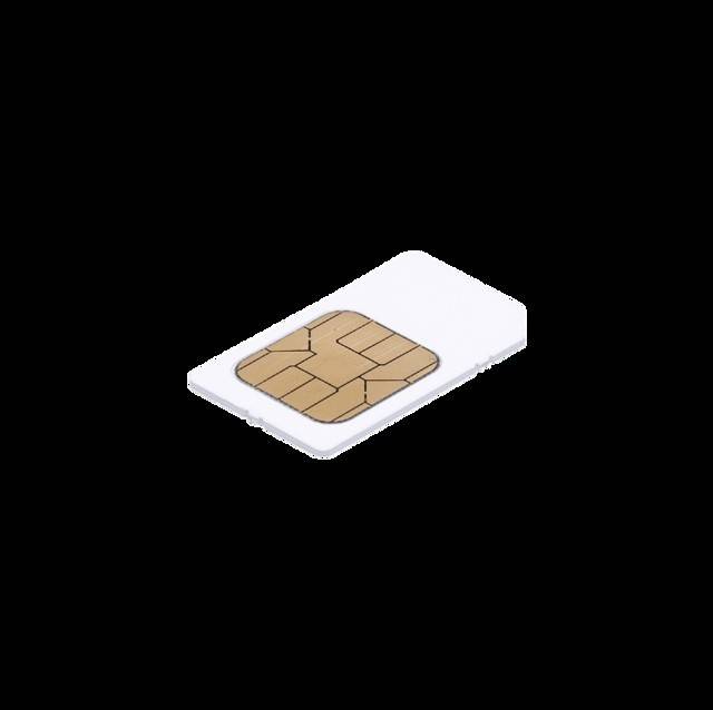 Ein Nahaufnahmebild einer Micro-SIM-Karte auf schwarzem Hintergrund. Die SIM-Karte ist weiß mit goldenen Kontaktpunkten, die für mobile Geräte verwendet werden.