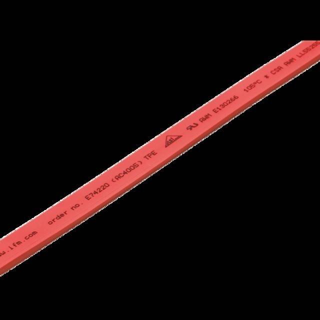 Roter isolierter Kabel mit aufgedruckten Spezifikationen, einschließlich 'E122253 (RS4065) TPE', 'UL AW 153265' und einer Temperaturbeständigkeit von 105°C.