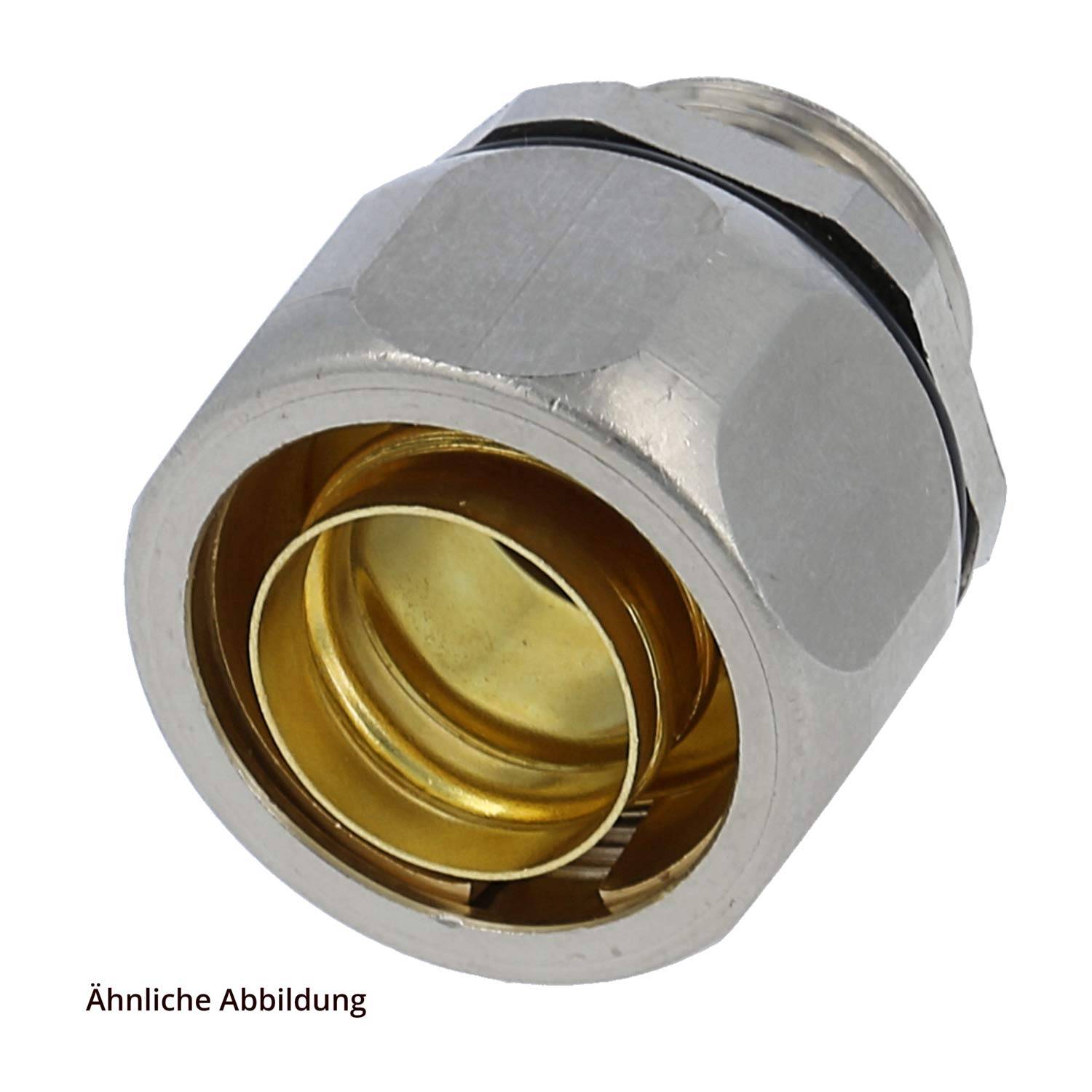 „Ein Metallkoaxialkabelstecker mit Gewinde an einem Ende und sechskantiger Griffzone, ausgestattet mit einem vergoldeten inneren Kontakt.