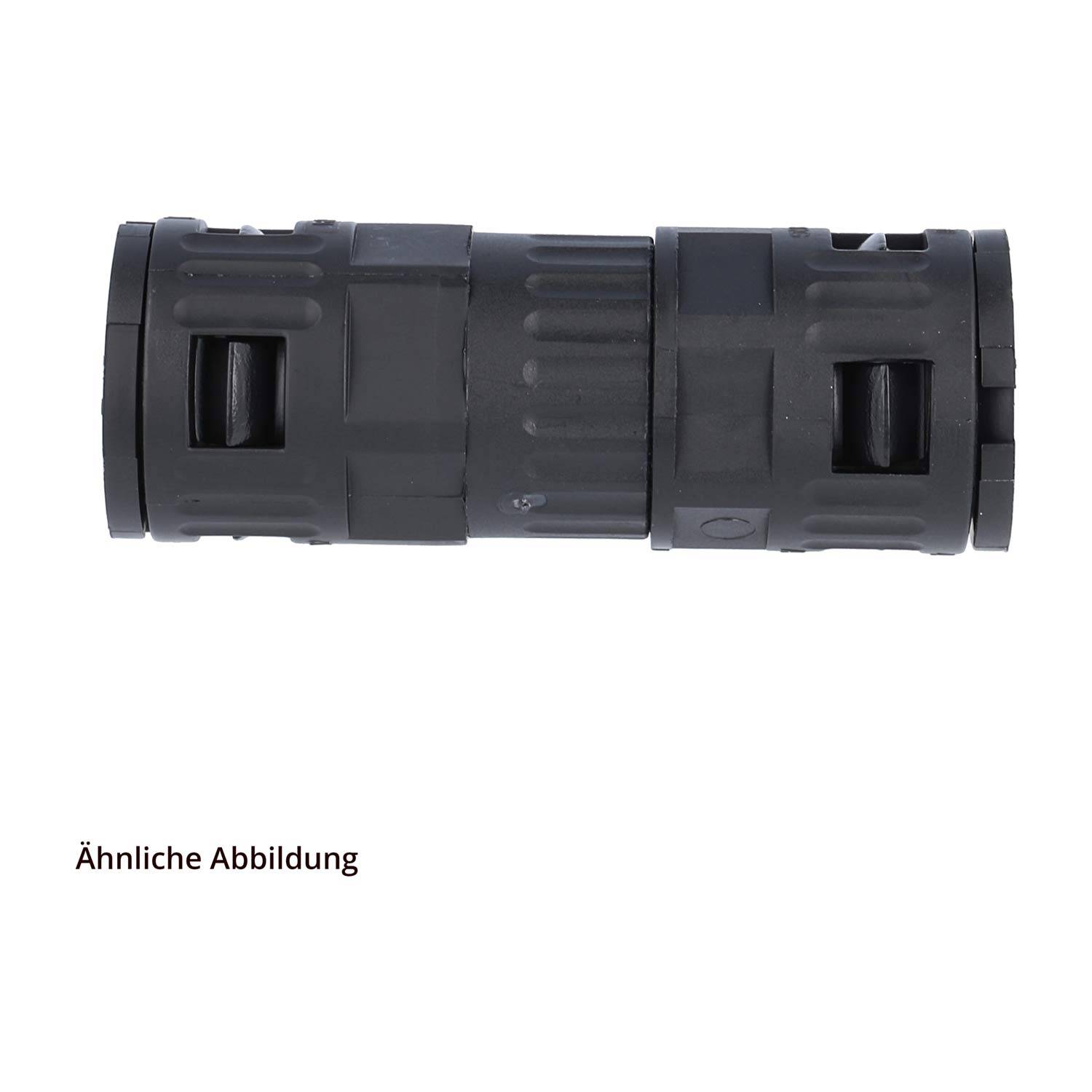 Ein schwarzes, zylindrisches Rohr mit sichtbaren Rillen und Öffnungen wird vor einem einfachen weißen Hintergrund dargestellt, mit Text darunter, der „Ähnliche Abbildung