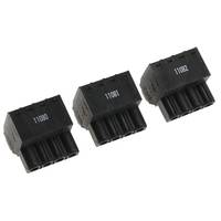 Drei schwarze elektrische Anschlüsse mit den Bezeichnungen 11060, 11061 und 11062, jeweils mit sechs Öffnungen für Kabelanschlüsse, in einer Reihe ausgerichtet.