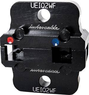 UE102WF Intercable' Abisolierzange mit Einstellknöpfen für rote und blaue Kabel, entwickelt für Präzision und Effizienz.