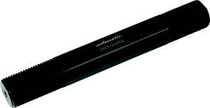 Ein schwarzes zylindrisches Objekt mit dem Text 