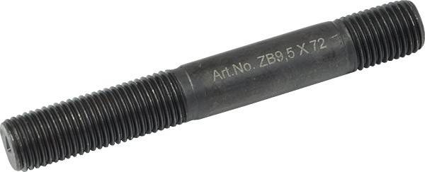 Eine Nahaufnahme einer Gewindestange mit der Gravur 'Art.No. ZB9,5' auf ihrer Oberfläche, die Teile ihrer glatten und gerillten Abschnitte zeigt.