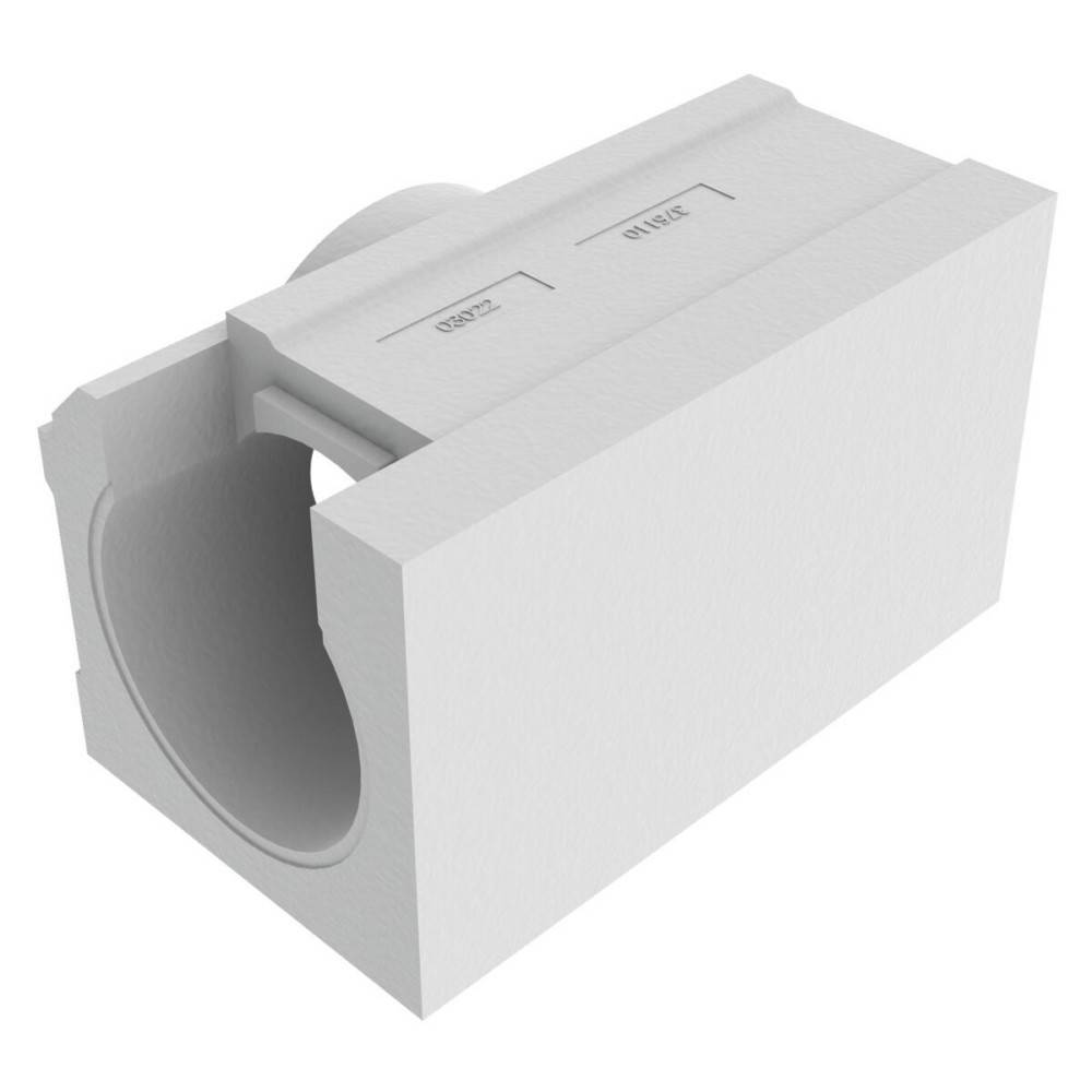 Weißer rechteckiger Kanalverbinder mit einer großen kreisförmigen Öffnung an einem Ende, in 3D auf einem einfachen Hintergrund dargestellt
