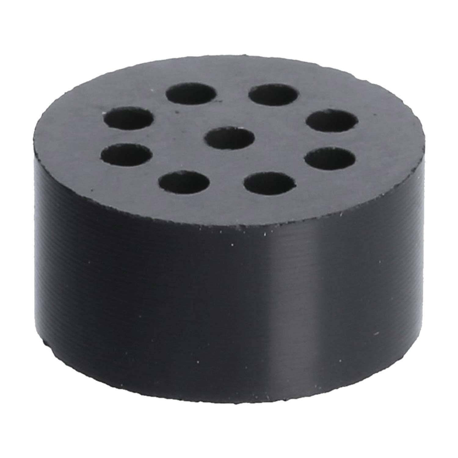 Ein schwarzer, zylindrischer Piezo-Buzzer mit neun Löchern auf seiner Oberseite.