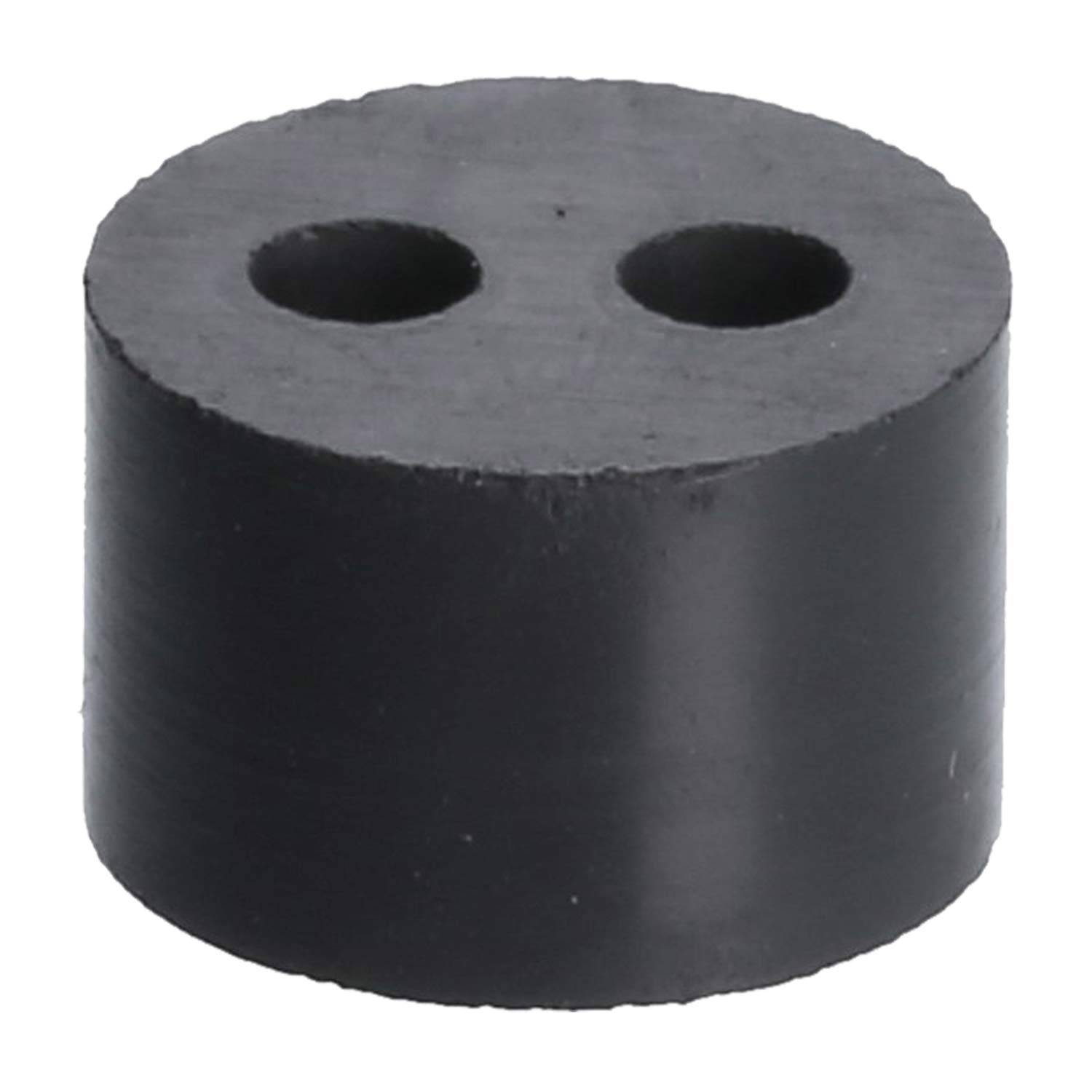 Ein schwarzer Gummistopfen mit zwei Löchern, der zum Verschließen von Laborglasgeräten oder Rohren verwendet wird.