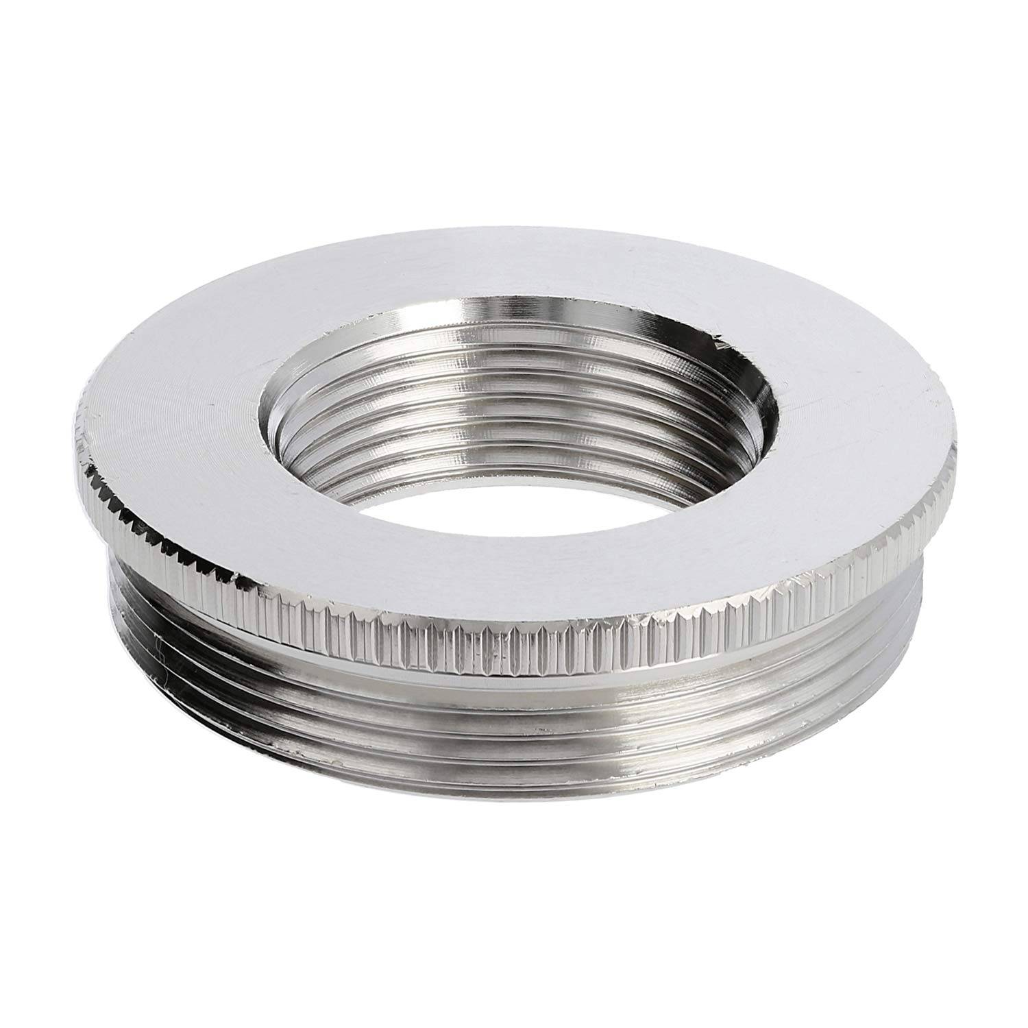 Ein Metalladapter mit Gewinde und kreisförmigem Flansch, der zum Verbinden von Rohrleitungen oder Armaturen verwendet wird.