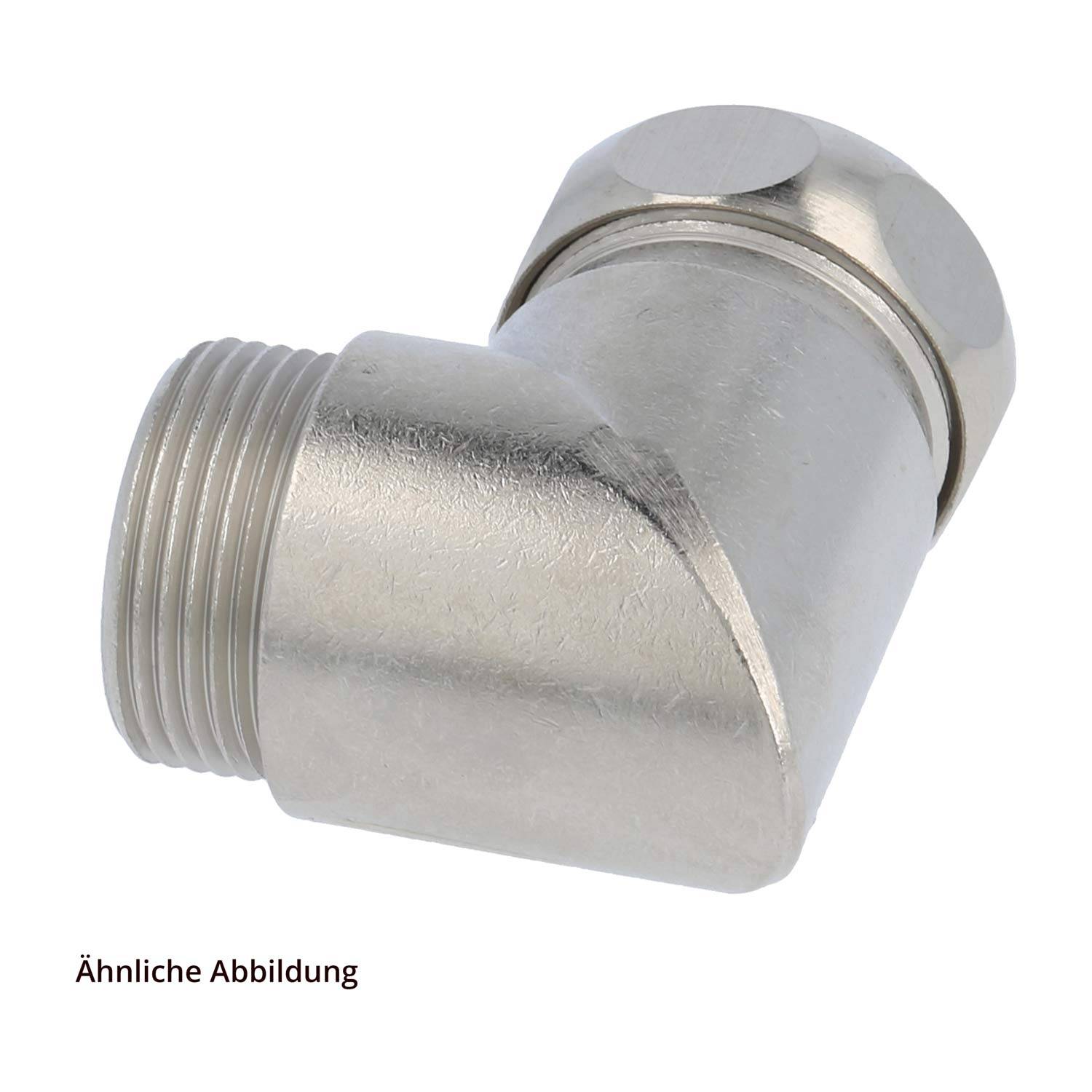 Ein Metallrohrbogen mit Gewindeanschlüssen, der zum Verbinden von zwei Rohren in einem 90-Grad-Winkel konzipiert ist.