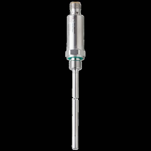 Ein metallischer elektronischer Sensor mit einem zylindrischen Körper und einer langen, schlanken Sonde, der zur Messung von Temperatur oder anderen Bedingungen verwendet wird.
