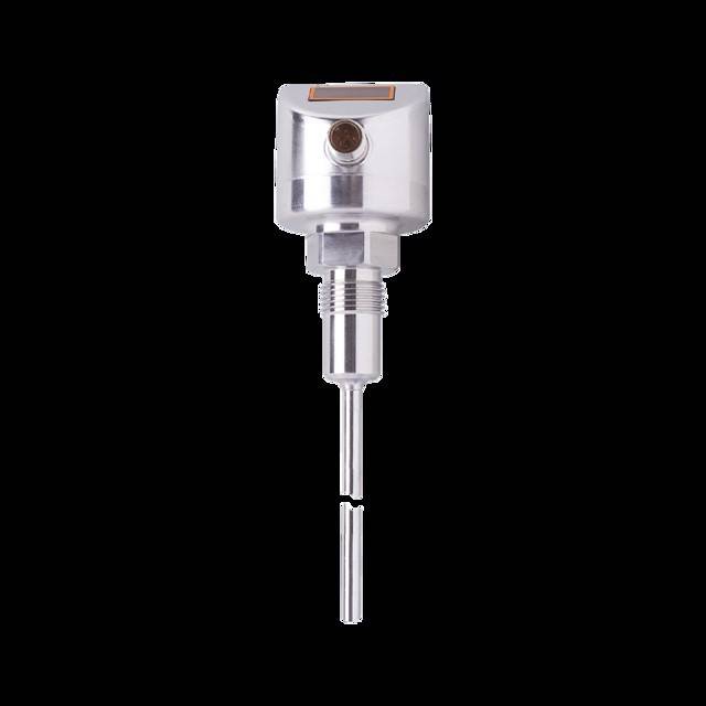 Ein Metallsensorgerät mit einer zylindrischen Sonde, die nach unten ragt und zur Messung spezifischer Parameter in industriellen Umgebungen verwendet wird.