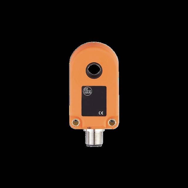 Ein orangefarbener elektronischer Sensor mit einer einzelnen Linse, versehen mit einem Logo und CE-Kennzeichnung, konzipiert für industrielle oder technische Anwendungen.