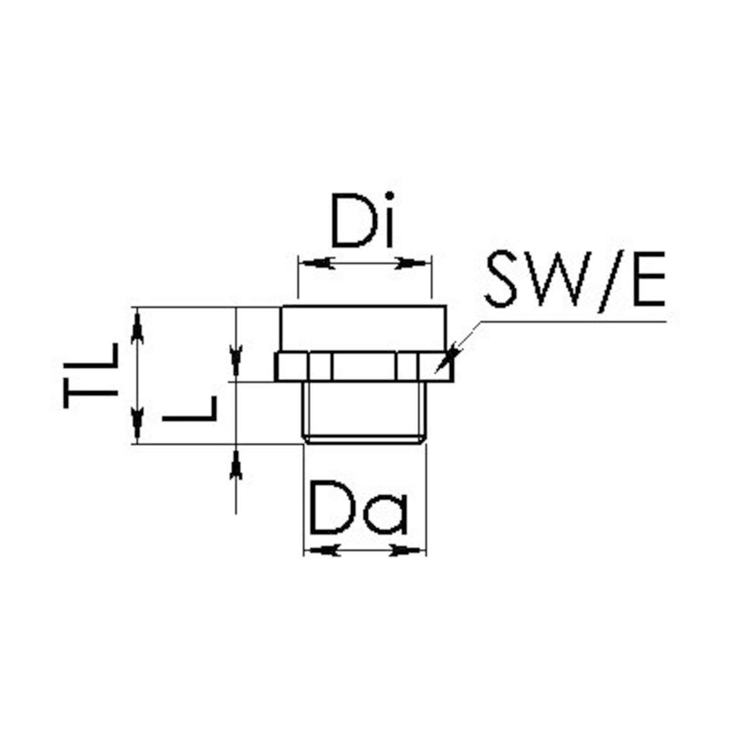 Technische Zeichnung einer Komponente mit Angabe der Maße: Di (Innendurchmesser), Da (Außendurchmesser), TL (Länge) und SW/E (Breite).