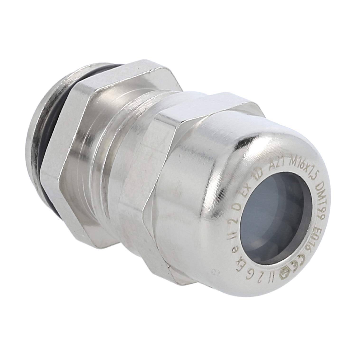 Ein Metallkabelkupplungsverschraubung mit sechseckiger Grundfläche und Gewindeverbinder, die zum Sichern von Elektrokabeln und zur Druckentlastung verwendet wird.