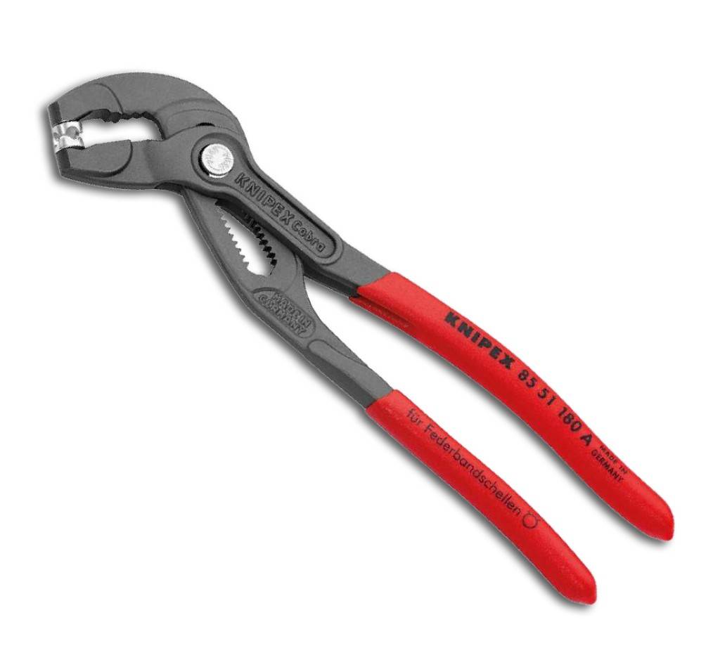 Rot-griff Knipex Kombinationszange mit gezahnten Backen, gezeigt auf weißem Hintergrund.