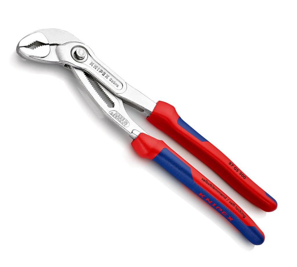 87 05 250 KNIPEX CobraEinstellung per Knopfdruck direkt am Werkstück. Feinverstellung für optimale Anpassung an verschiedene Werkstückgrößen und