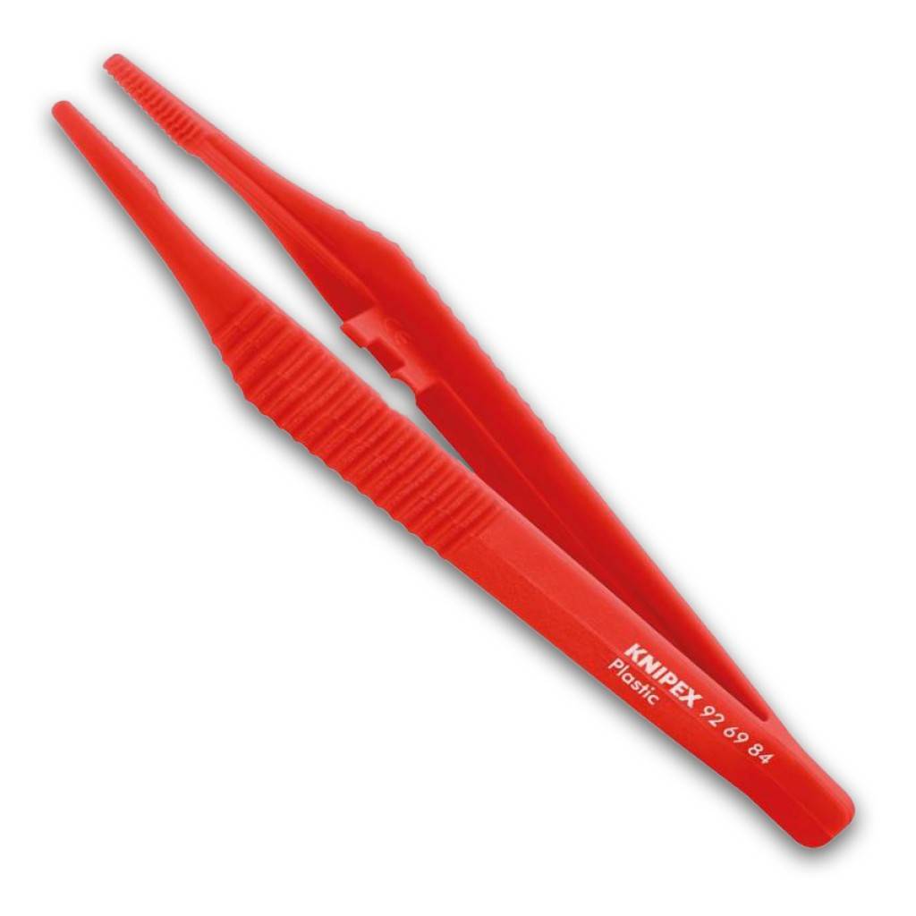 Rote Kunststoffpinzette mit der Beschriftung „KNIPEX Picnic