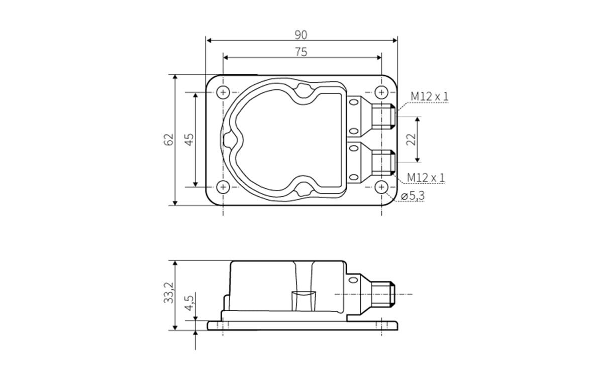 Neigungssensor 2 Achsen +/-45° - ± 45° - Kontakte vergoldet,4-Polig,2 x M12 - AW002 - autosen