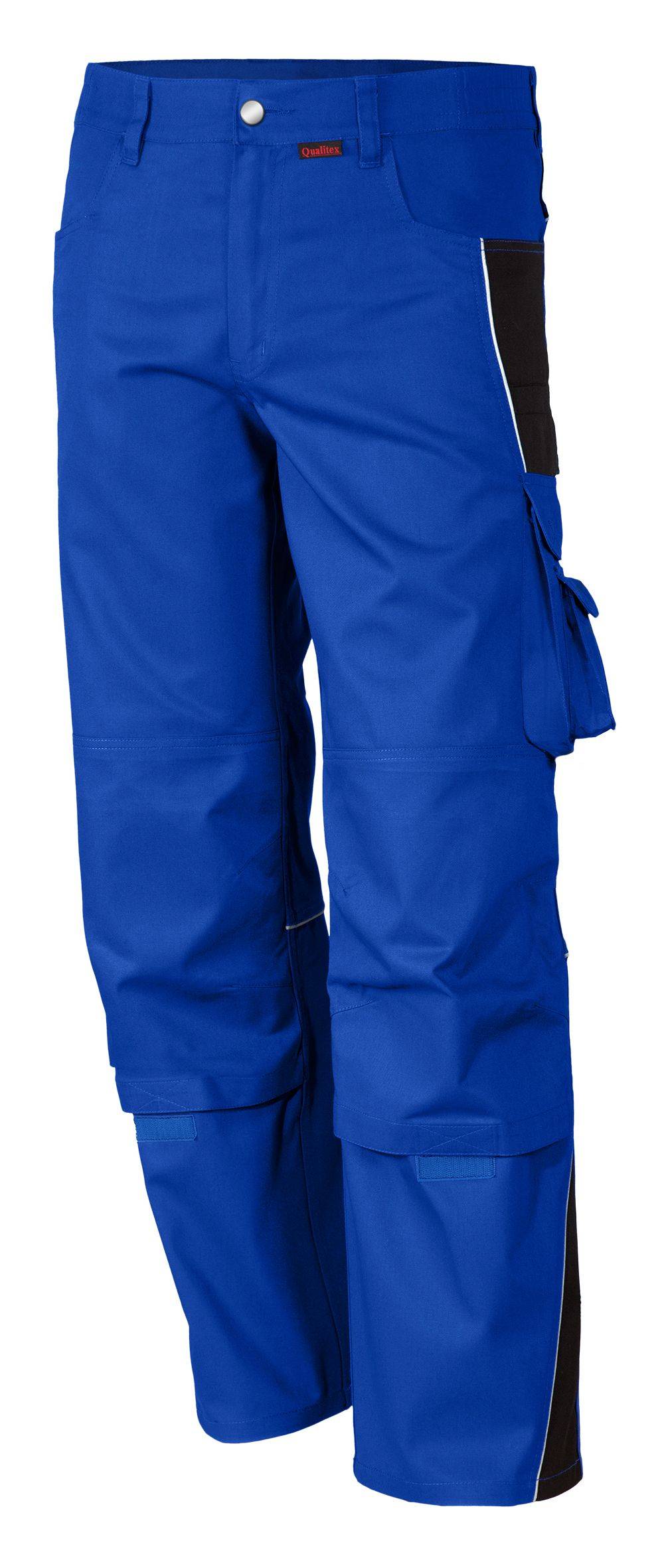 Blaue Arbeitshose mit mehreren Taschen, geeignet für körperliche Arbeit oder Aktivitäten im Freien.