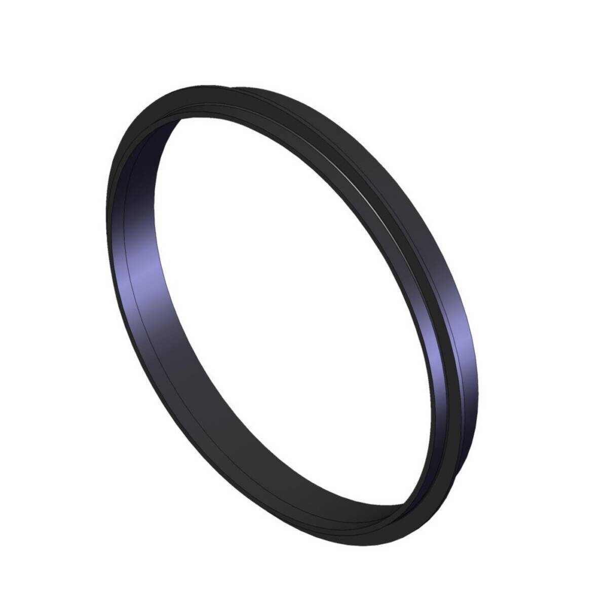 Schwarzer kreisförmiger Ring oder Linsenfilter auf weißem Hintergrund, in einem Winkel dargestellt.