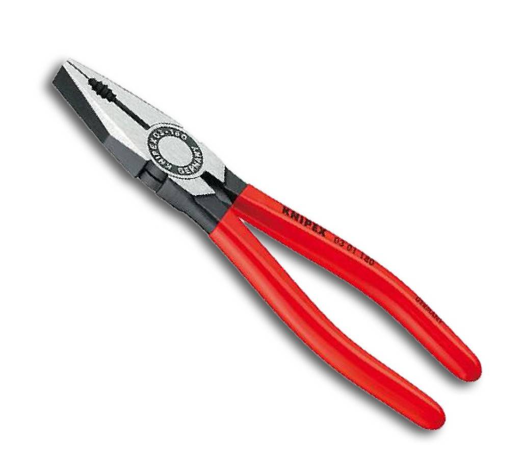 03 01 140 EAN KombizangeLange Schneiden für dickere Kabel. Mit Greifzonen für Flach- und Rundmaterial für vielseitigen Einsatz. Präzisionsschneide
