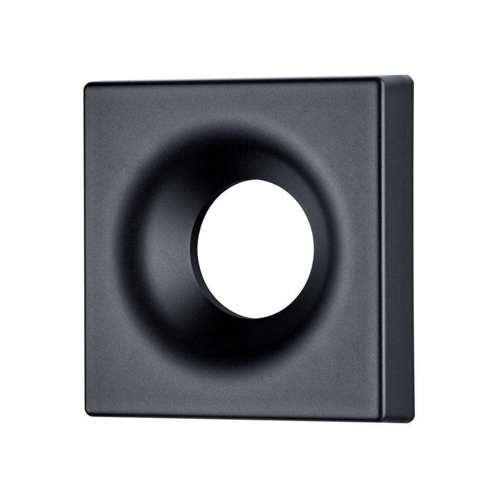 Eine matte schwarze, quadratisch geformte Lichtschalterabdeckung mit einer kreisrunden Öffnung in der Mitte, designed für moderne Inneneinrichtung.
