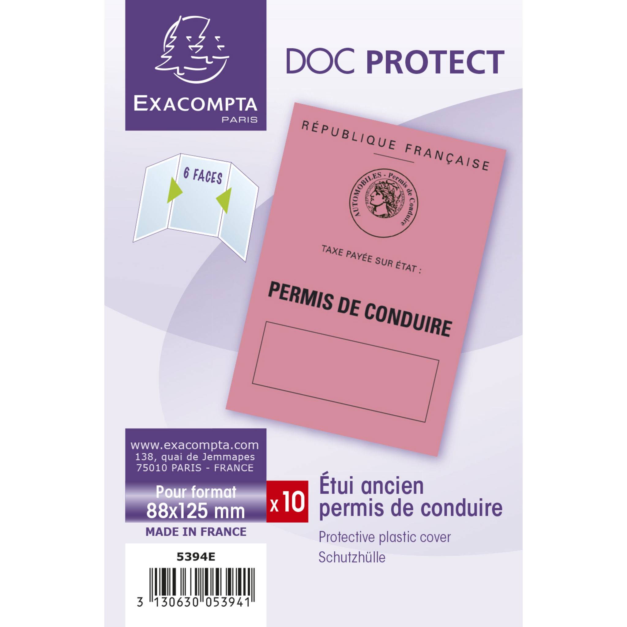 Exacompta 10x 10 Schutzhüllen 3-teilig glattem PVC 200µ 85x125mm Kristall 5394UE