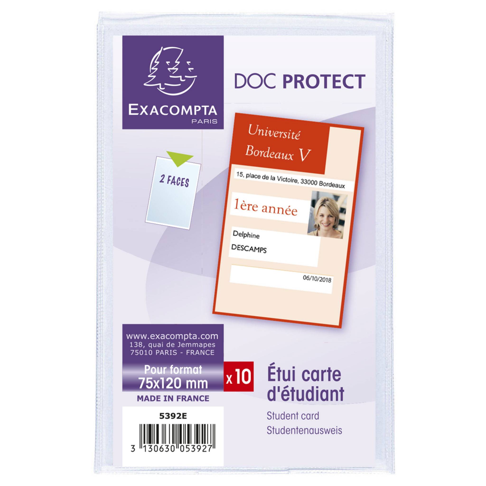 Exacompta 10x 10 Schutzhüllen einfach glattem PVC 200µ 75x120mm Kristall 5392UE