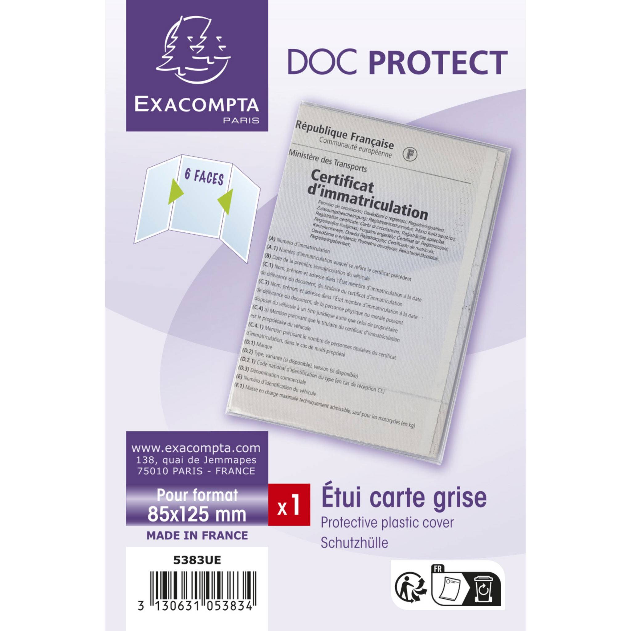 Exacompta 10x 10 Schutzhüllen für KFZ-Schein Europa PVC Kristall 5383UE