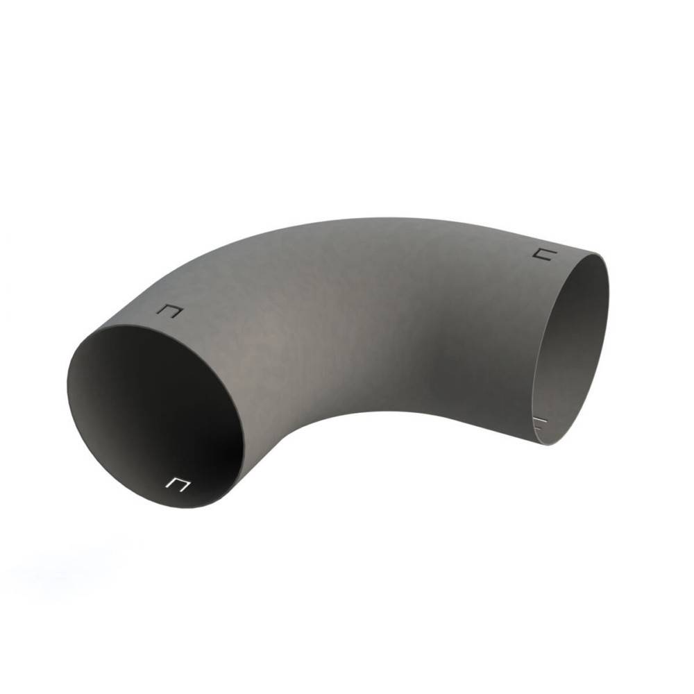 Ein glatter, großer, dunkelgrauer Rohrbogen, der in einem 90-Grad-Winkel gebogen ist und in der Sanitärtechnik typischerweise verwendet wird, um die Richtung des Fluidflusses zu ändern.