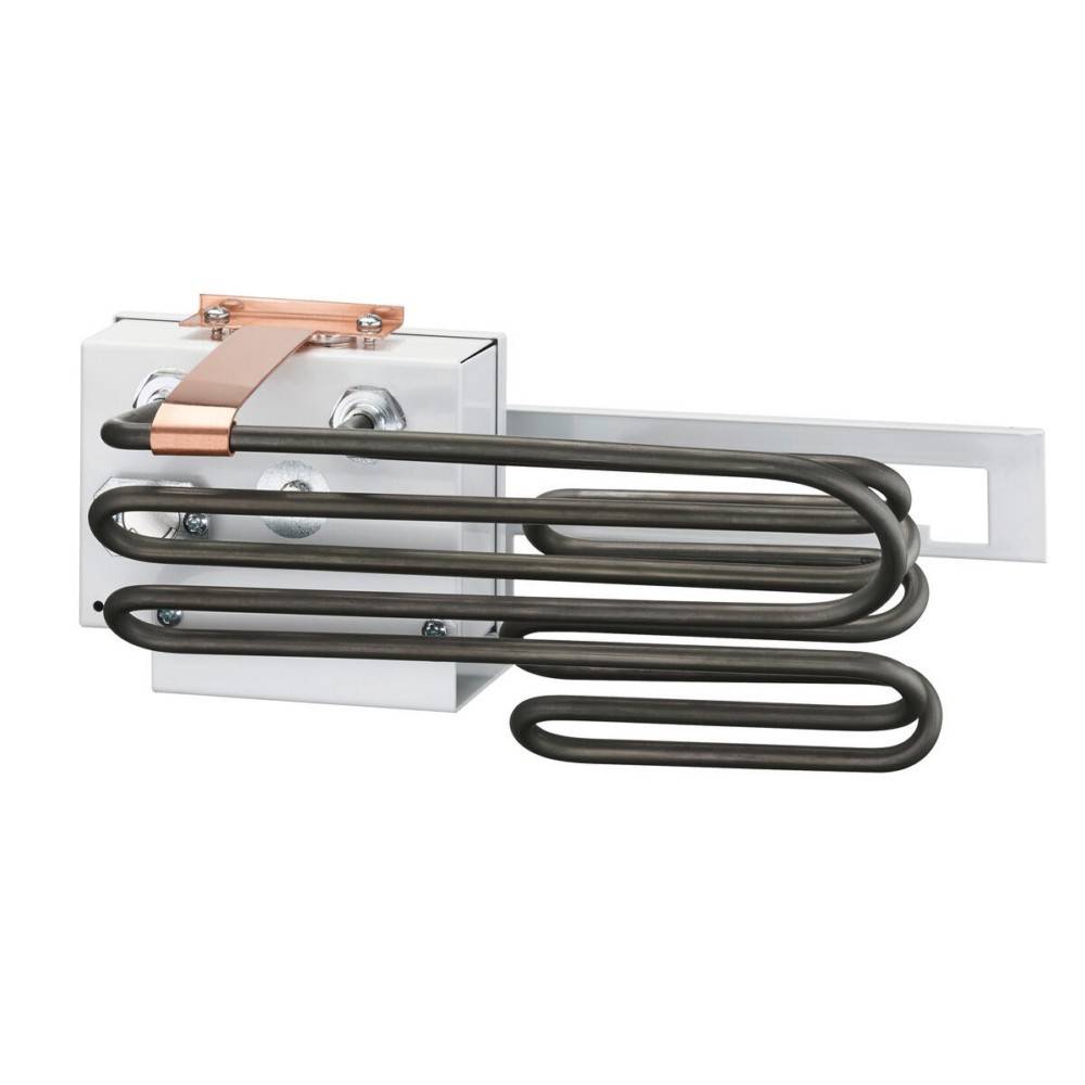 Montiertes elektrisches Heizelement mit Kupferverbinder und Metalllspulen, verwendet für industrielle Heizanwendungen.