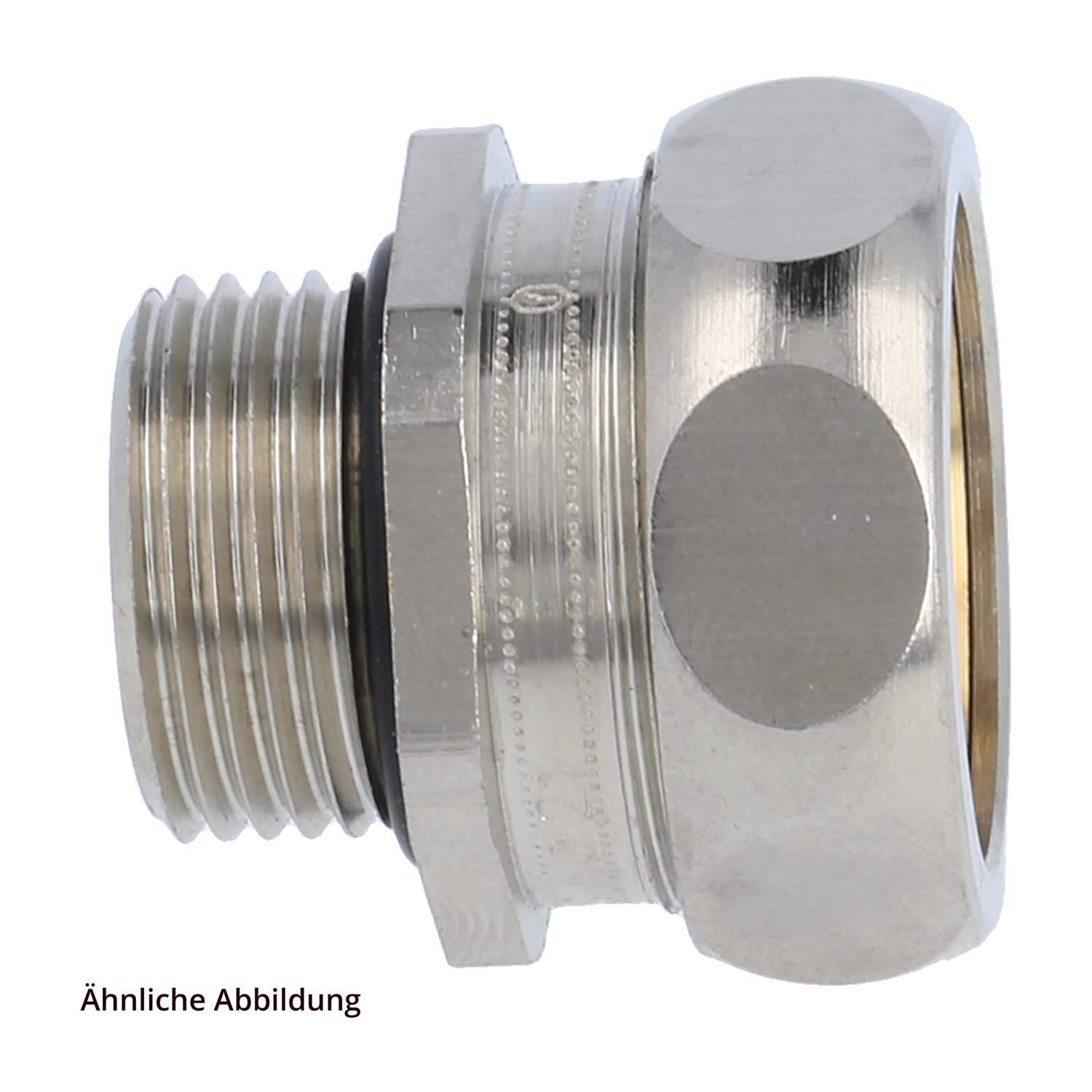 Kabelverschraubung, vernickelt Messing, Außengewinde mit O-Ring, Seitenansicht.