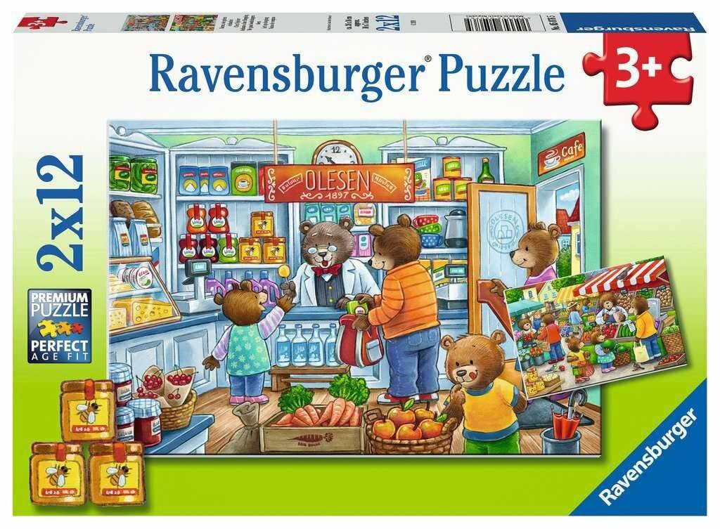 RAVENSBURGER Puzzle Bären beim Einkaufen 2x12 Teile