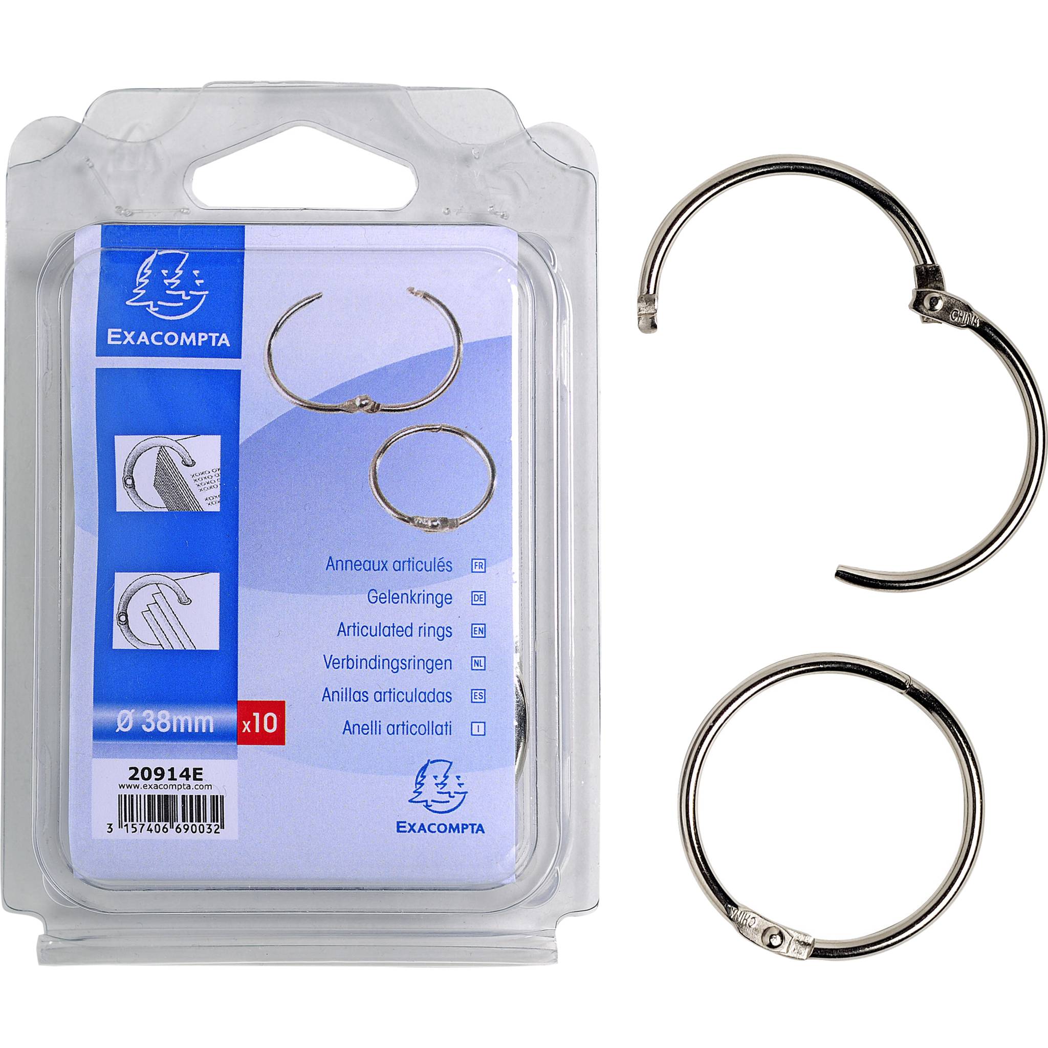 Exacompta 10x Box mit 10 Verbindungsringen für Dokumente 38mm - 20914E