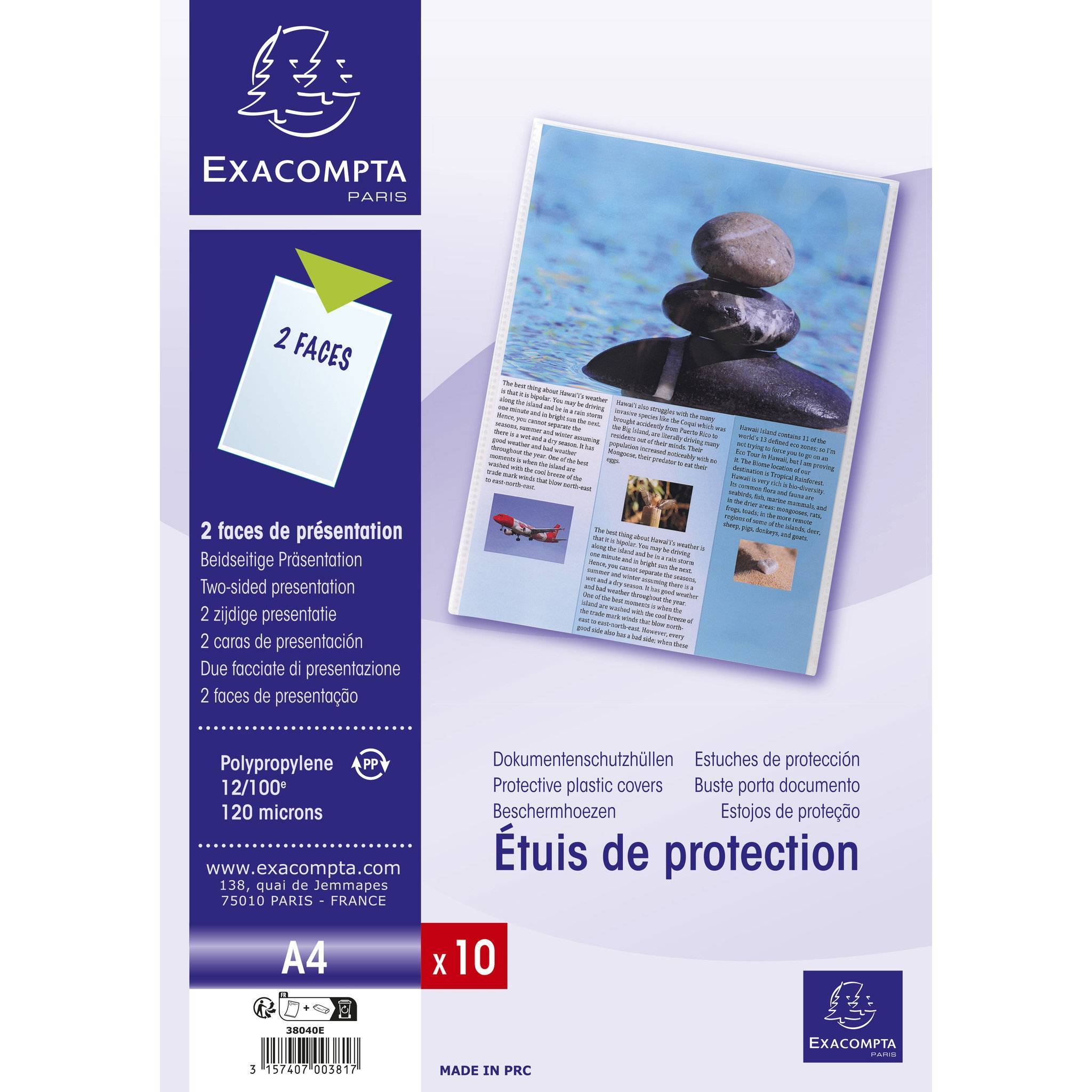 Exacompta 10x Pack 10 Dokumentenschutzhüllen einfach PP 120µ A4 Kristall 38040E