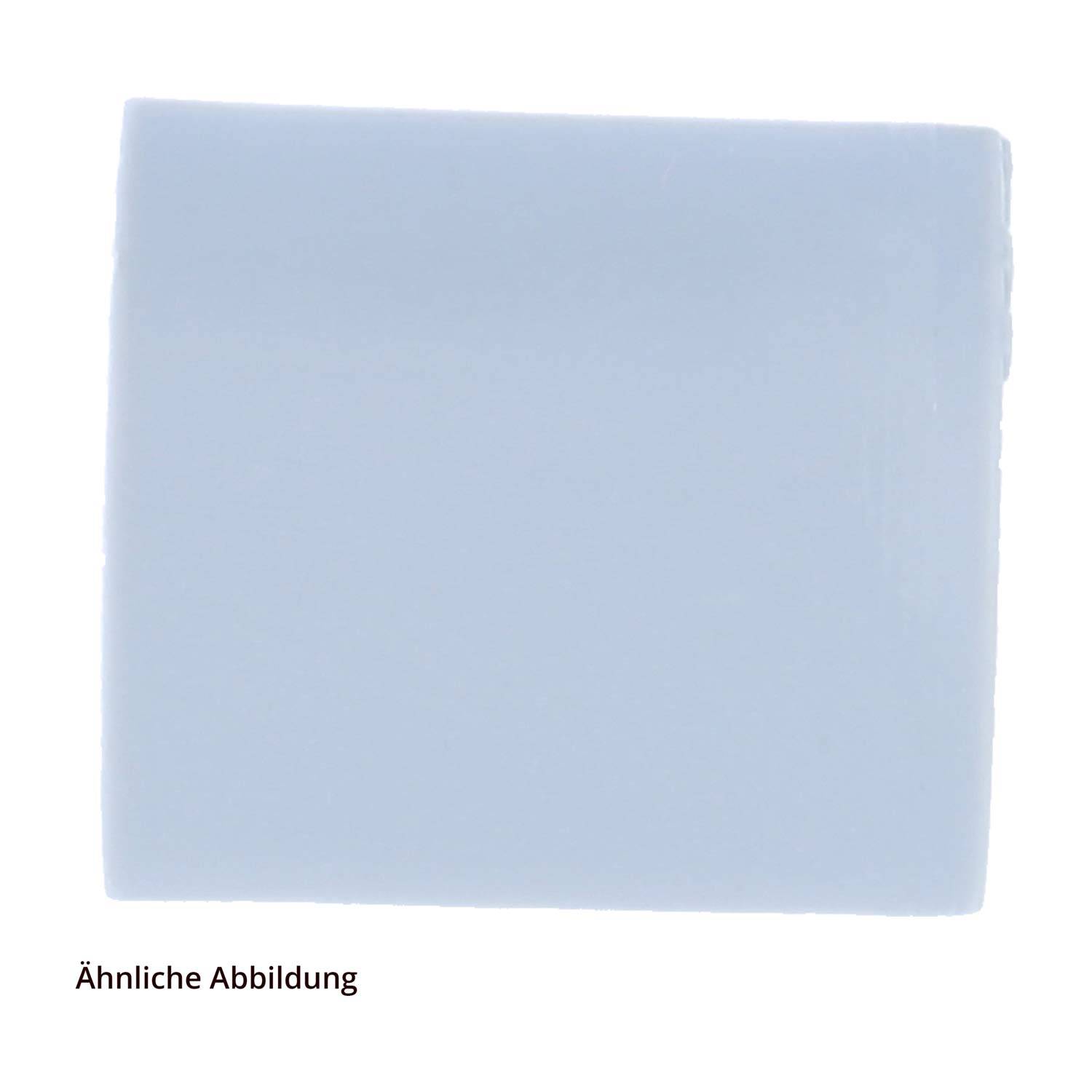 Ein kleiner, hellblauer rechteckiger Seifenriegel mit glatter Oberfläche. Die Wörter „Ähnliche Abbildung