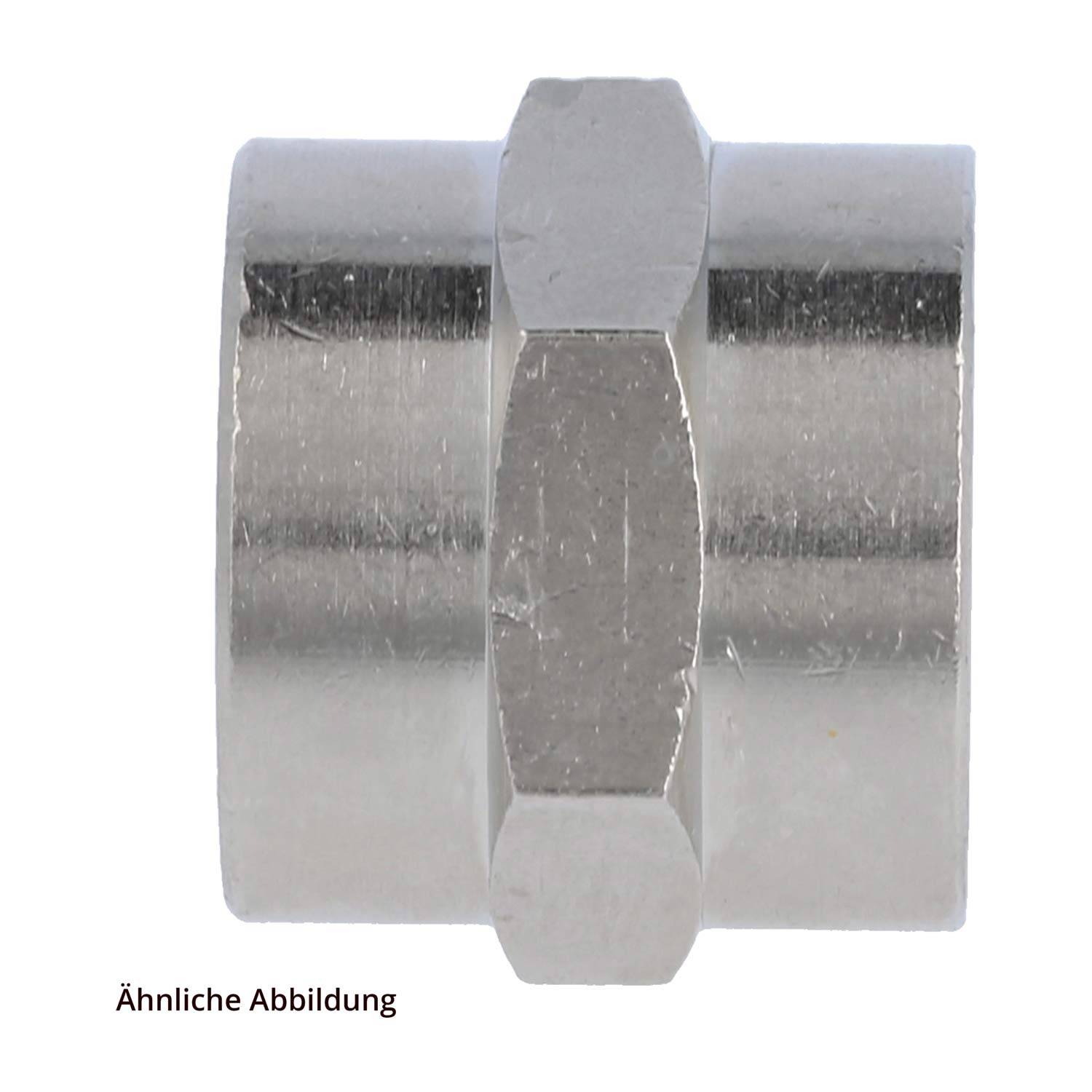 Silberne zylindrische Metallverbindung mit abgeschrägtem Rand und glatter Oberfläche, dargestellt vor einem weißen Hintergrund.