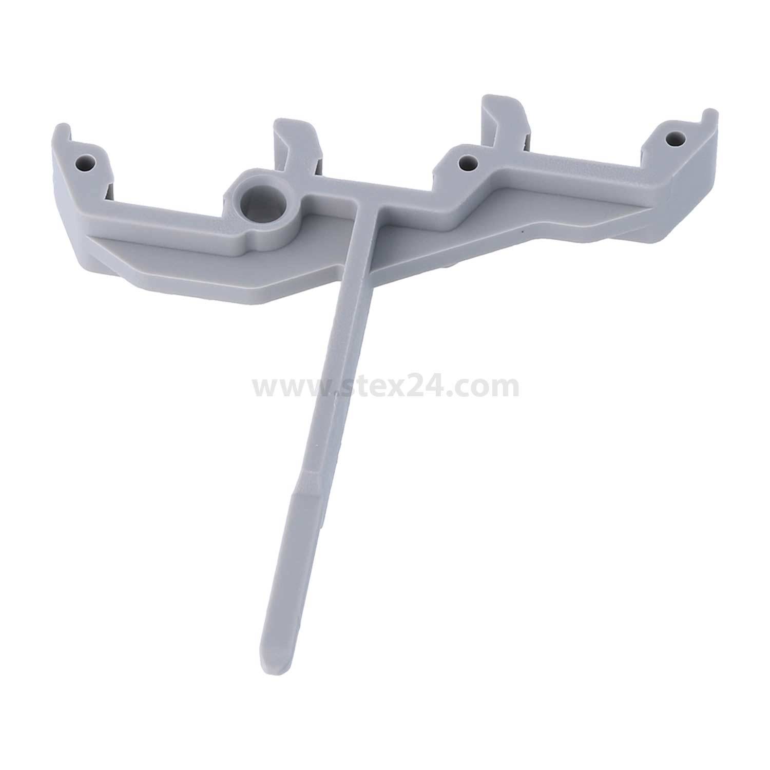 Eine graue Kunststoffhalterung mit mehreren vorstehenden Segmenten und einem zentralen kreisförmigen Loch, das für mechanische oder strukturelle Unterstützung verwendet wird.